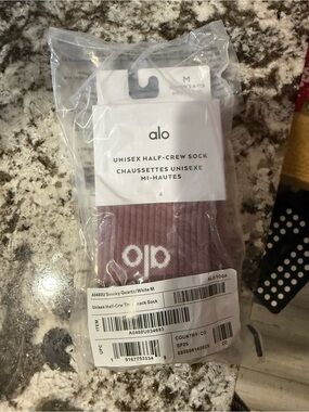 ALO Yoga Smoky Quartz and White Unisex Half-Crew Socks